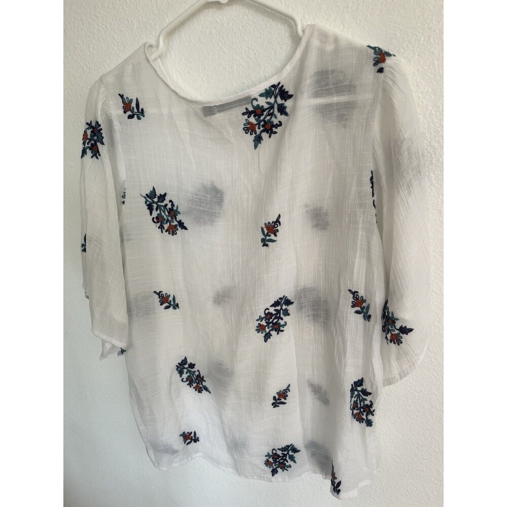 CURE White Embroidered Boho Blouse Top Womens XL Orange Blue Cottagecore Boho